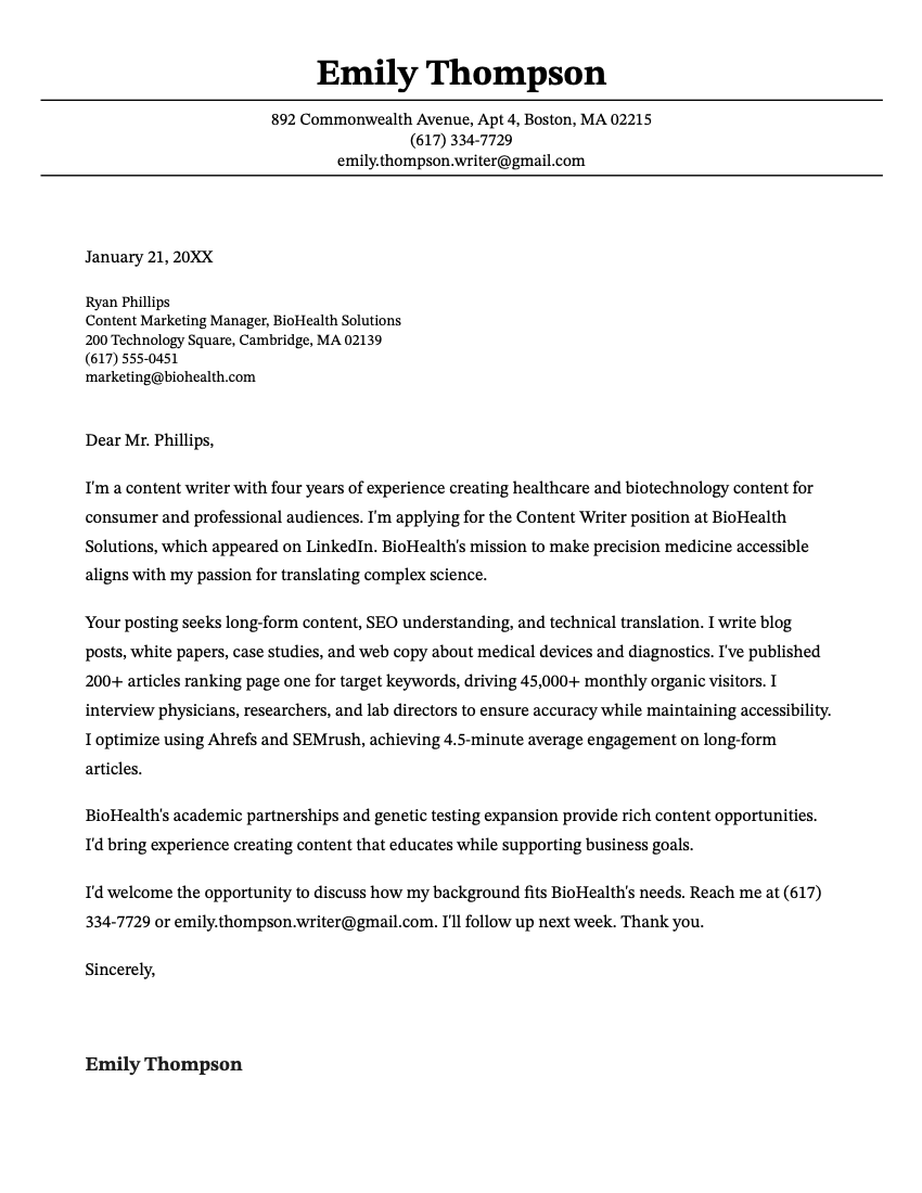 The Chicago cover letter template, a custom-made cover letter design compatible with Google Docs.