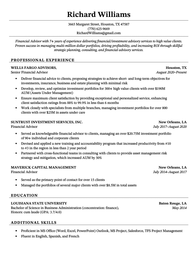 The Chicago basic resume template in black, which uses clean horizontal lines to separate resume sections.
