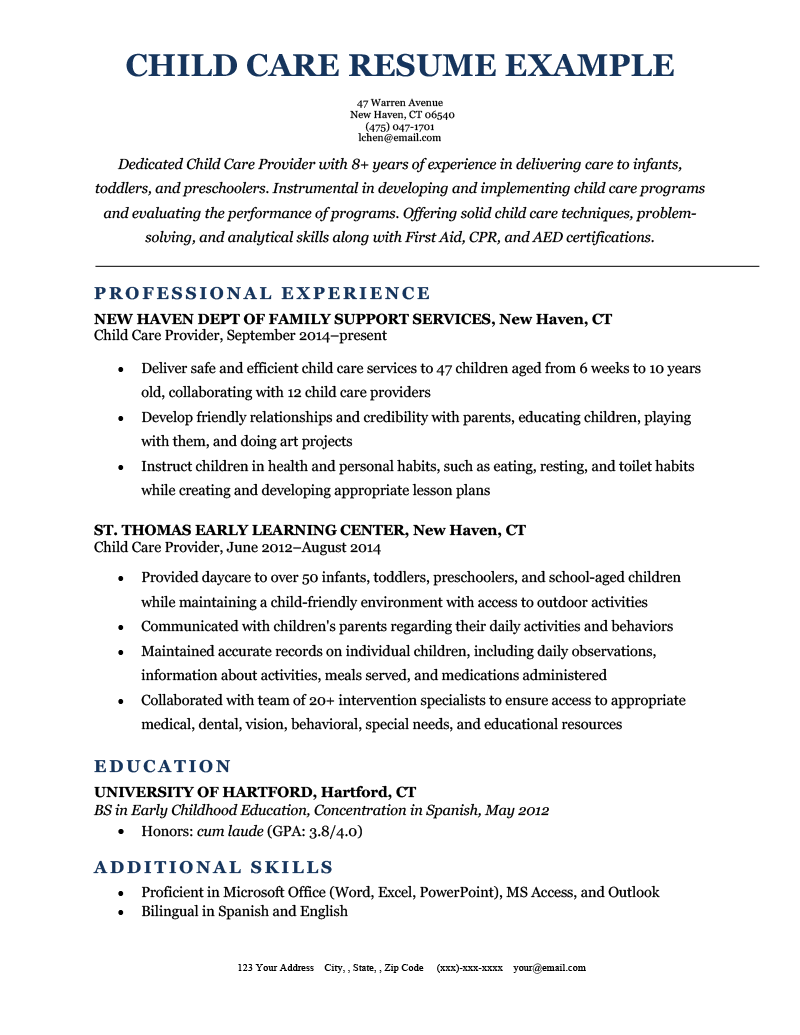 Child Care Resume Example Template