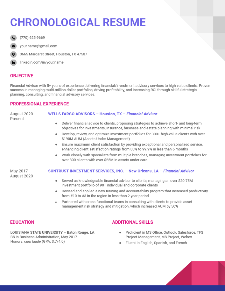 example of chronological order resume