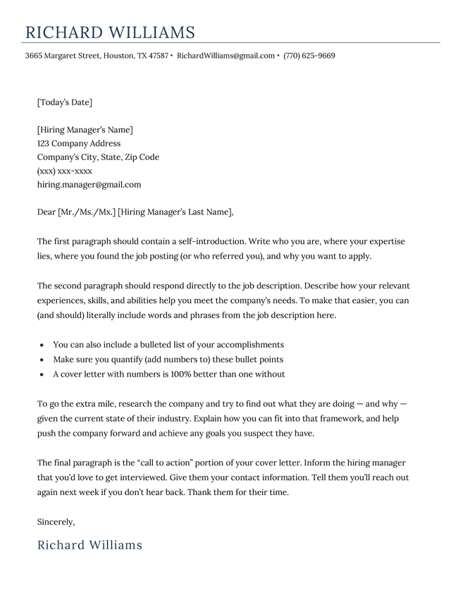 Cover Letter Templates For Your Resume Free Download