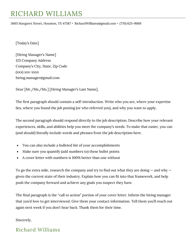 cover letter without sign