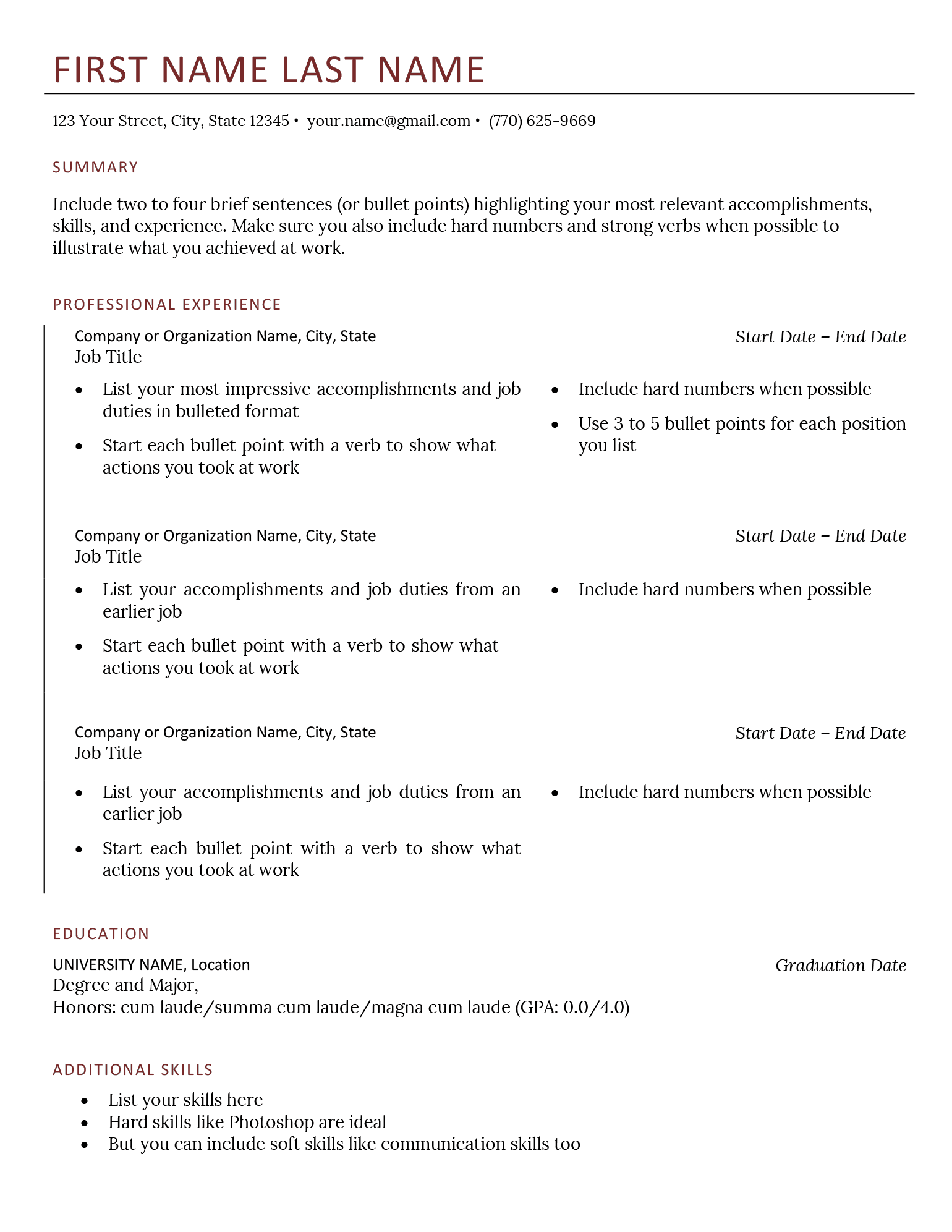 blank resume to print off