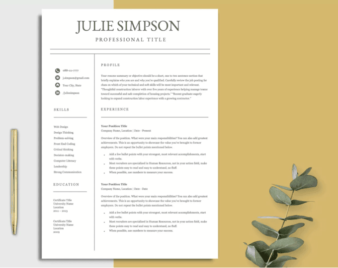 modern minimalist resume template free