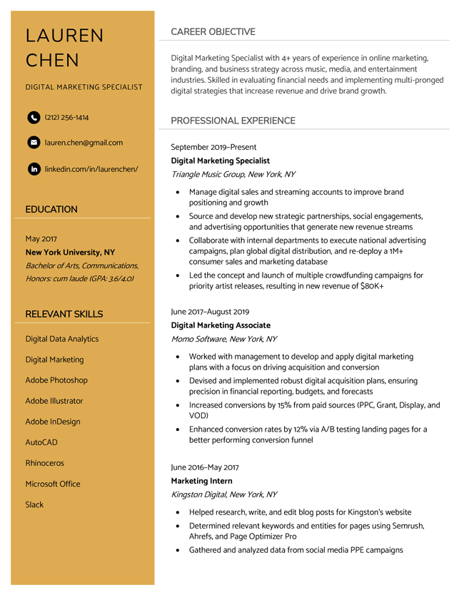 The Clean modern resume template in yellow