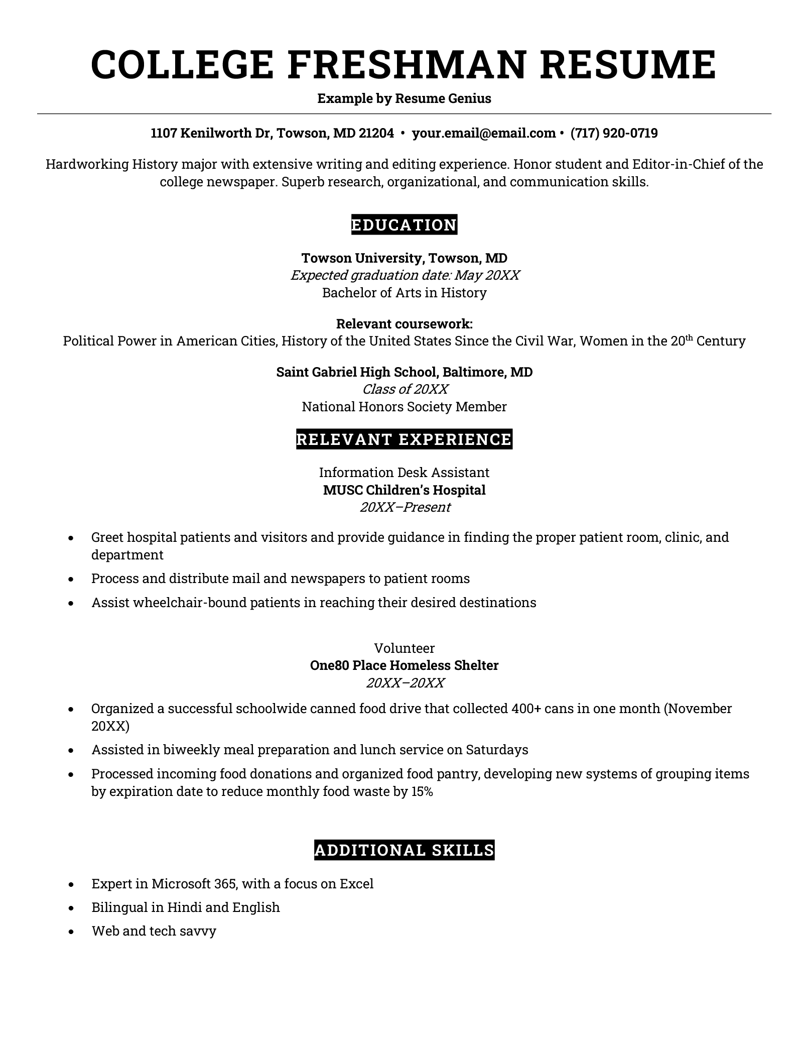 How to Write a College Freshman Resume (Examples & Template) (2023)