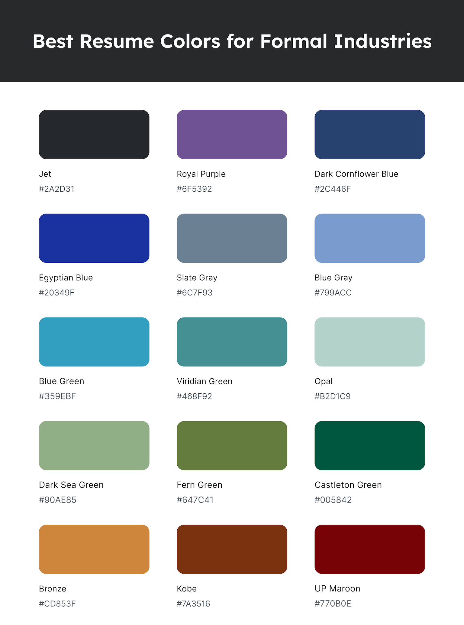 Sample of the best colors for a resume in a formal industry.