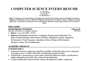 Computer Science Intern Resume Example