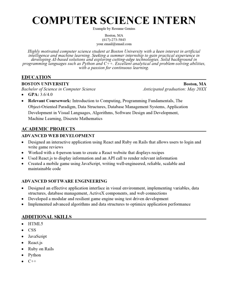 sample resume student computer science help desk