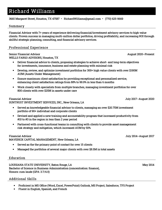Black and White Connery Resume Template