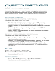 Sample Resume Construction Management