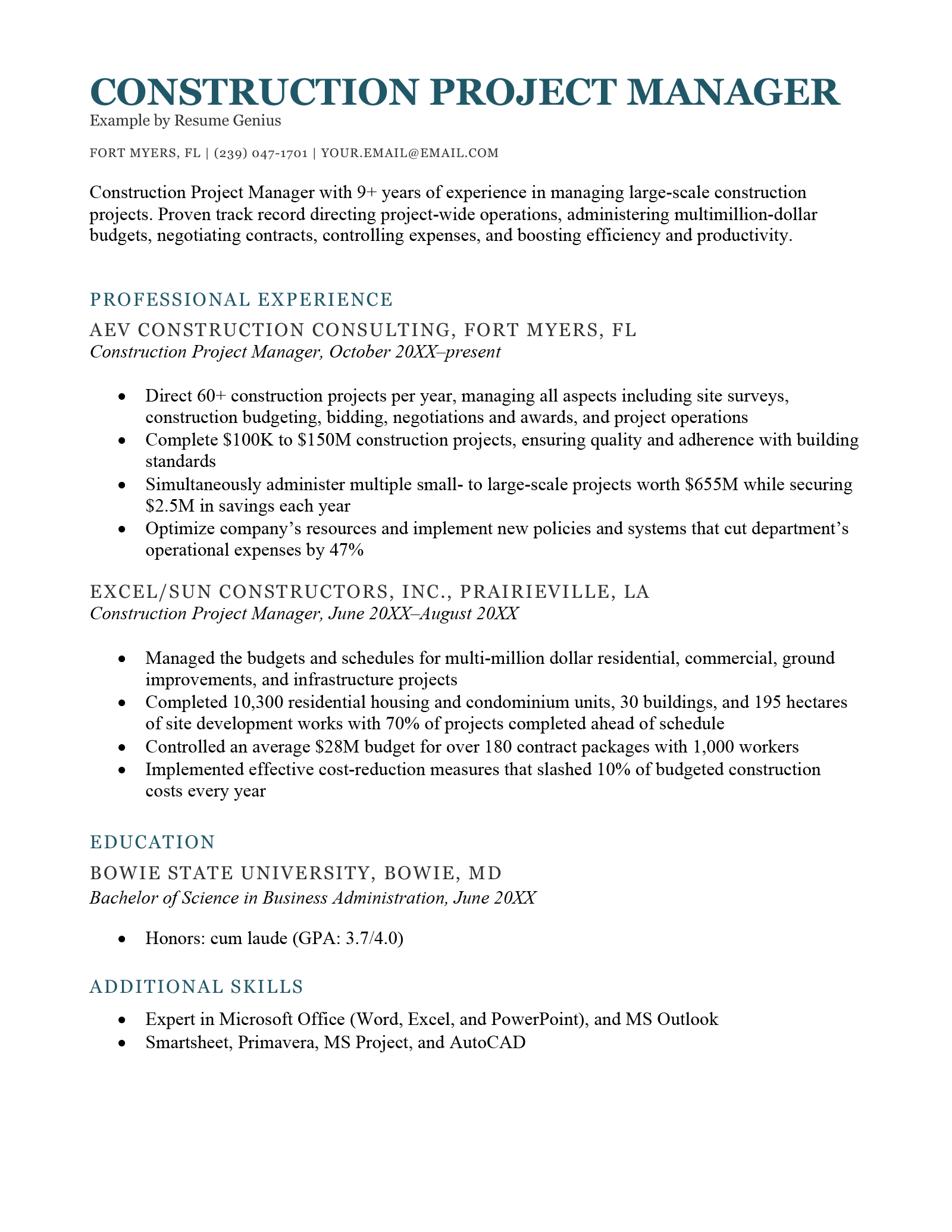 Construction Project Manager Resume [Examples & Template]