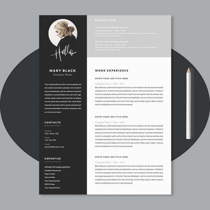 A high-contrast resume design.