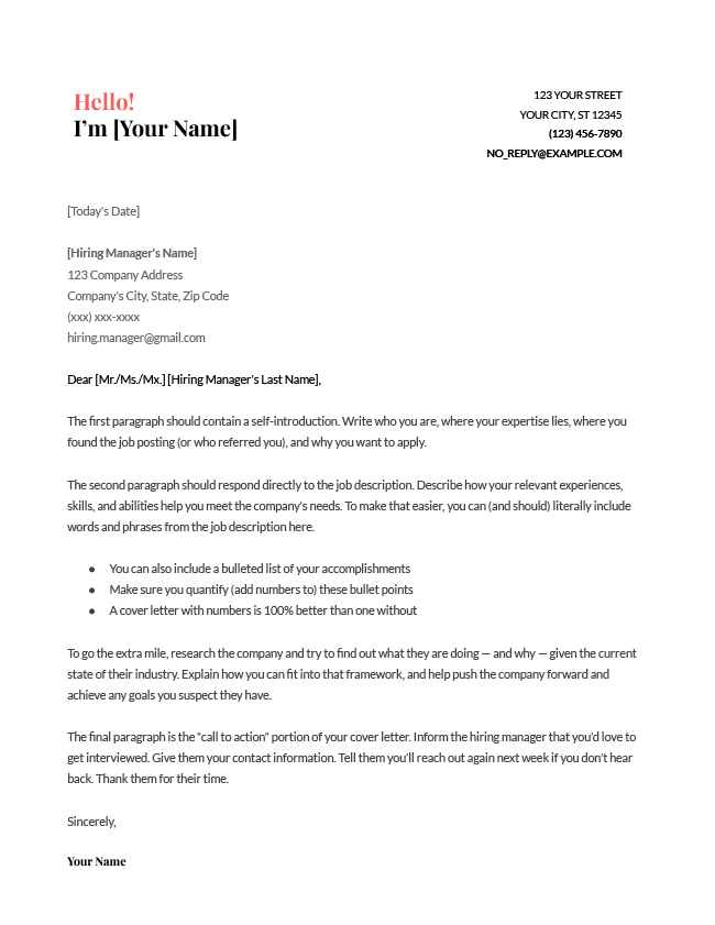 The "Coral" Google Docs cover letter template