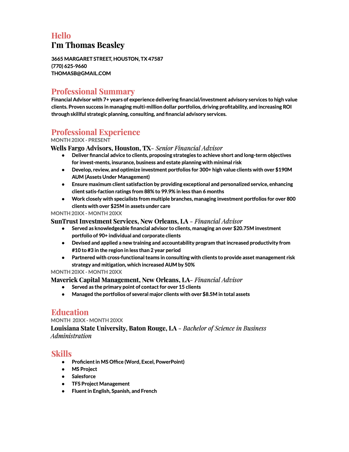Coral is a great example of a resume template that works well as a LaTeX resume.