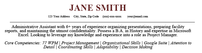 An example of core competencies on a resume