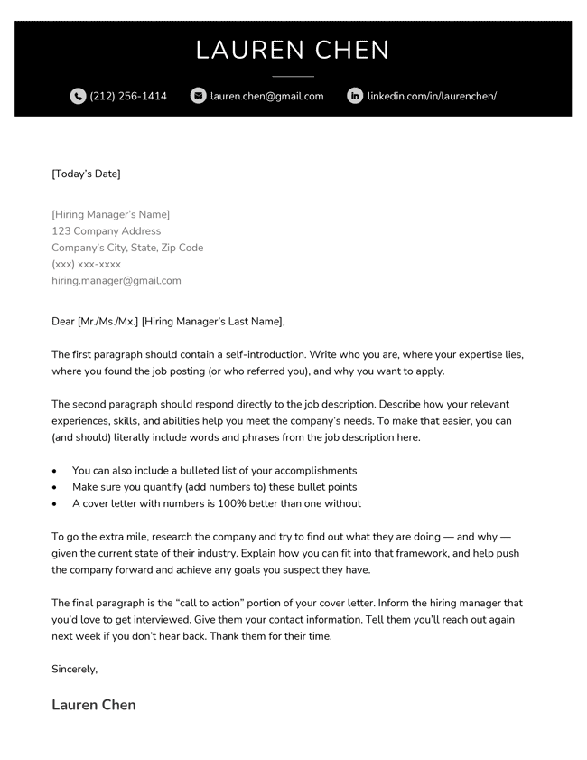 The Corporate modern cover letter template in black