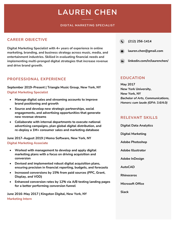 Example of a good resume template to use.