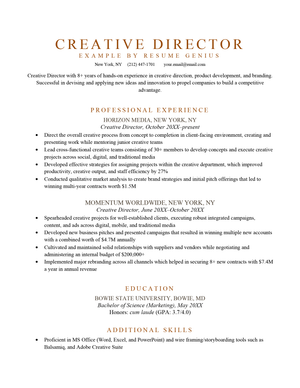 Creative Director Resume Sample Template