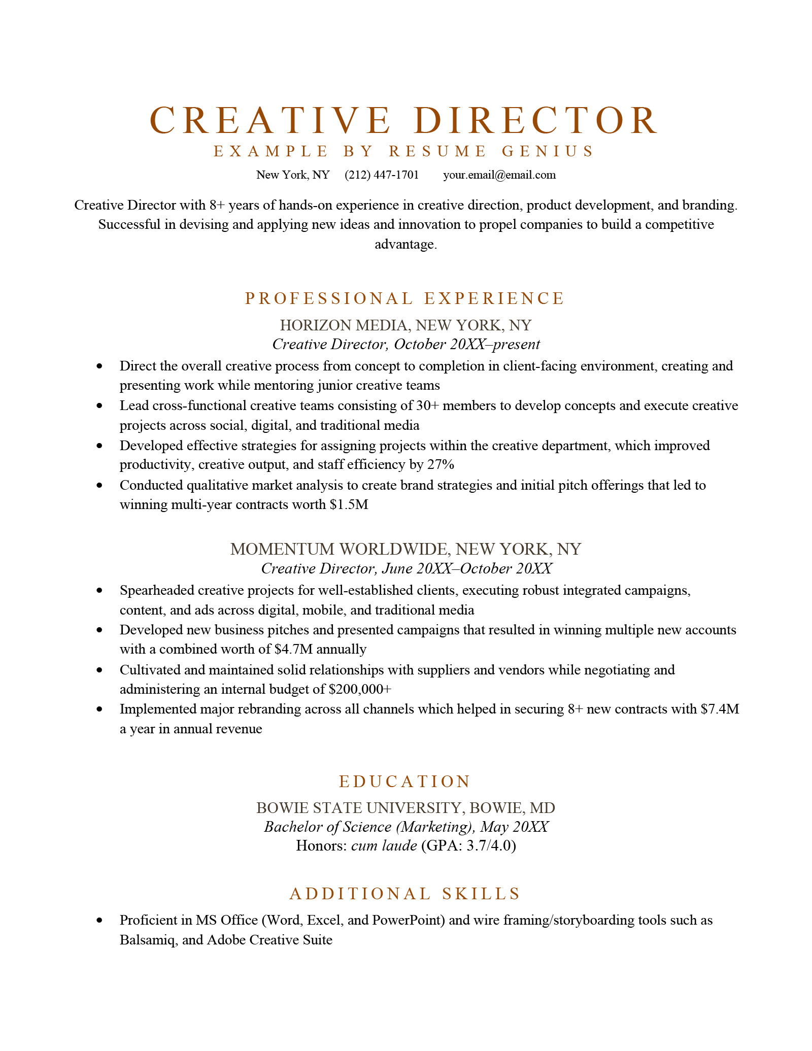 Creative Director Resume Sample Template