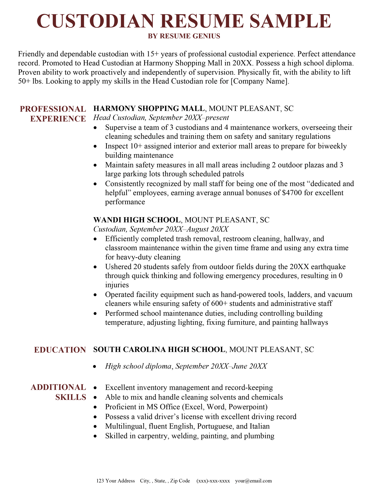 writing a custodian resume