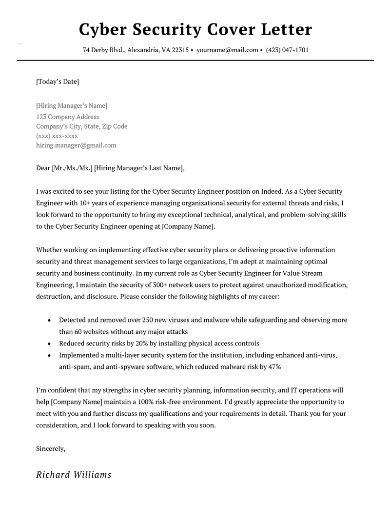 Cyber Security Cover Letter Template   Cyber Security Resume Example 1 