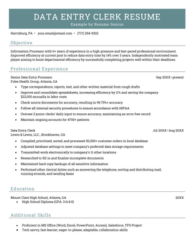 Data Entry Resume Sample Template