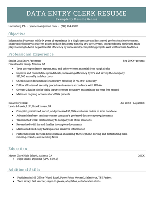 Data Entry Resume Sample Template