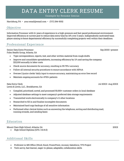 Data Entry Resume Sample Template