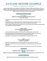 Daycare Resume Example For Free Download