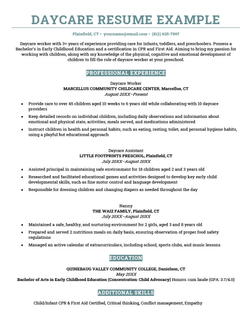 a daycare resume example