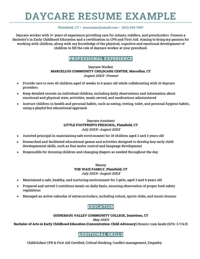 a daycare resume example