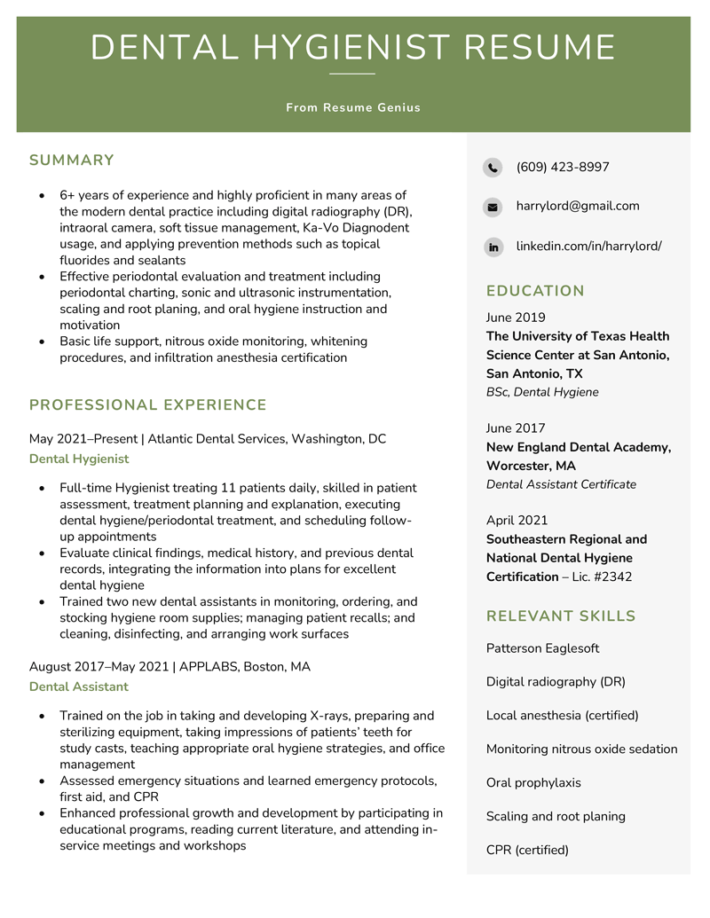 Dental Hygienist Cover Letter Example Resume Genius