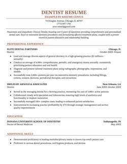 Dentist Resume Sample Template