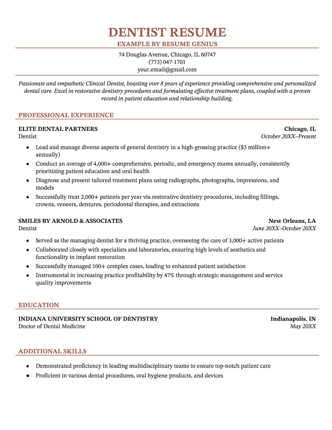 dentist resume sample doc