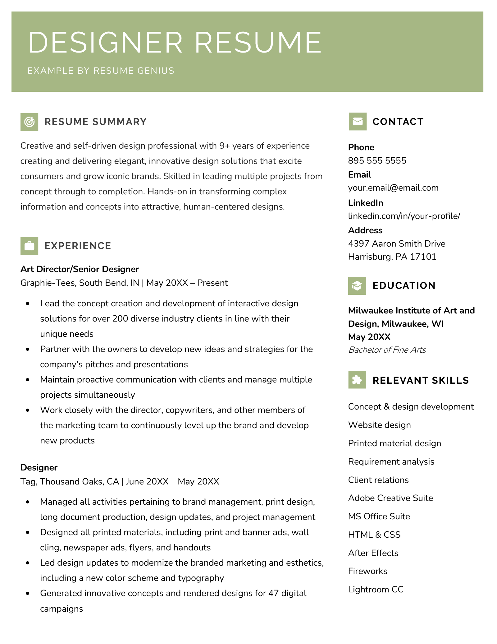 Designer Resume Sample & Writing Tips