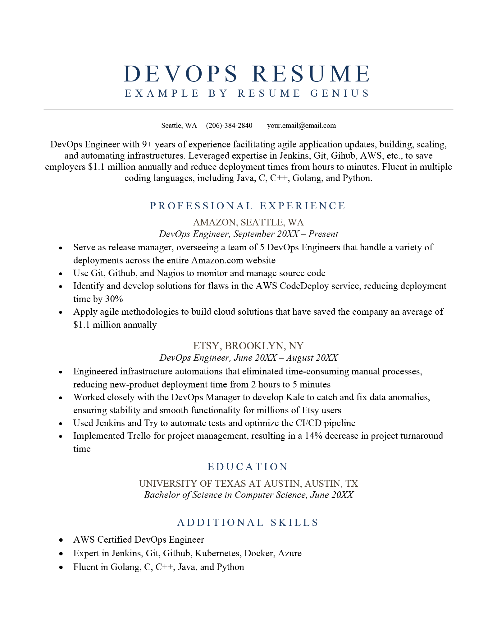 DevOps Resume Sample