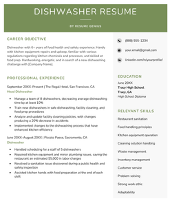 An example of a dishwasher resume