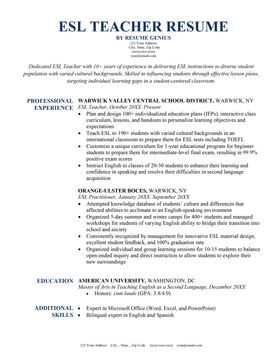 An Example of an ESL Teacher Resume
