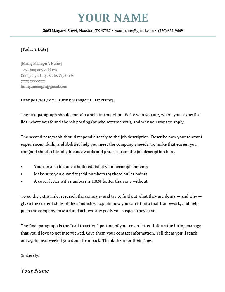 A Google Docs cover letter template