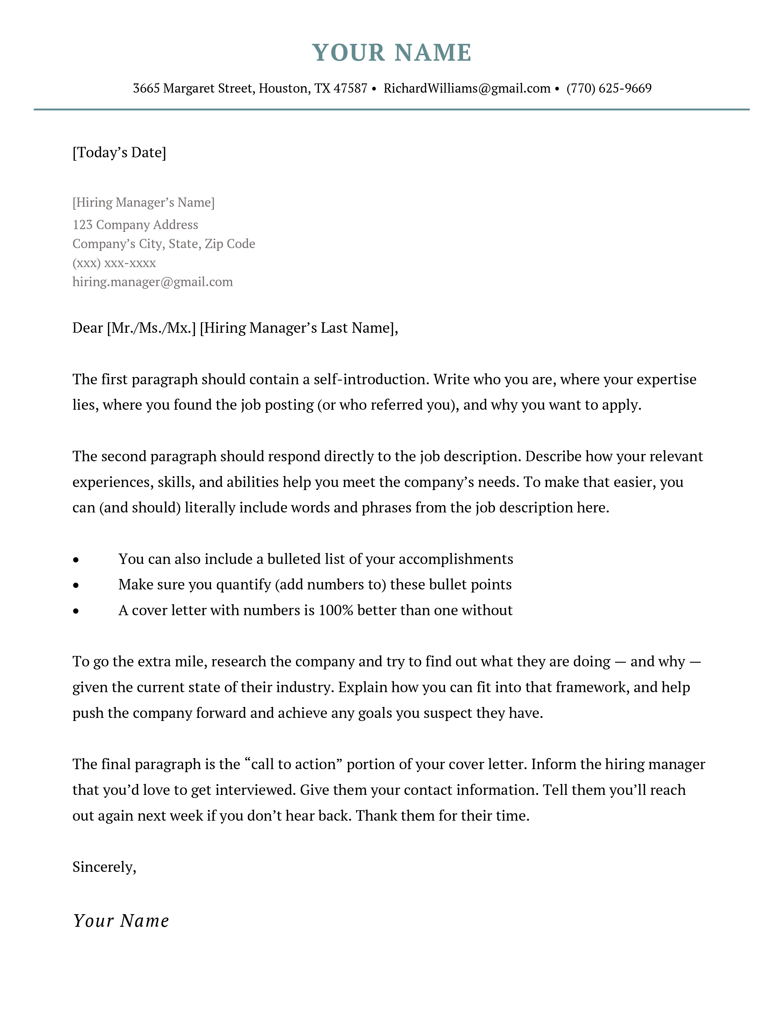 A Google Docs cover letter template