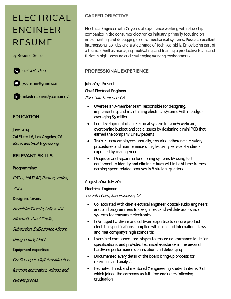 resume sample for engineering students