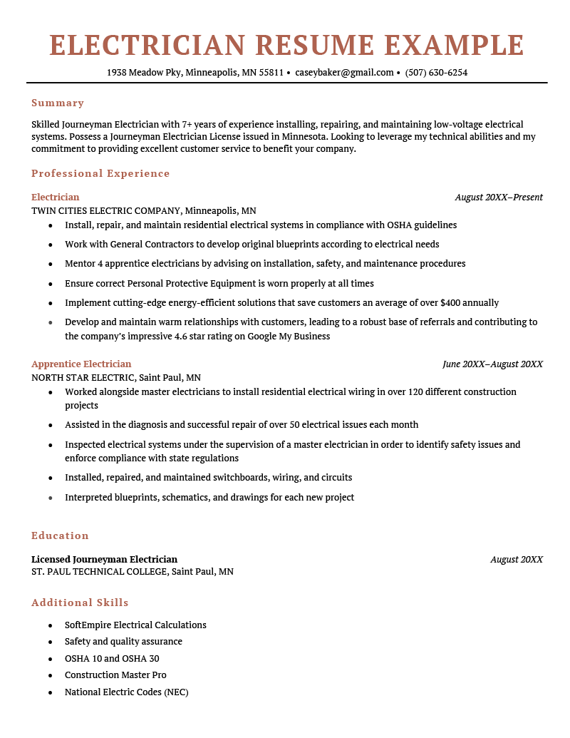 An electrician resume