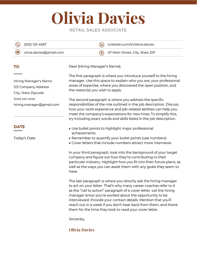 Emory CV cover letter template, red color