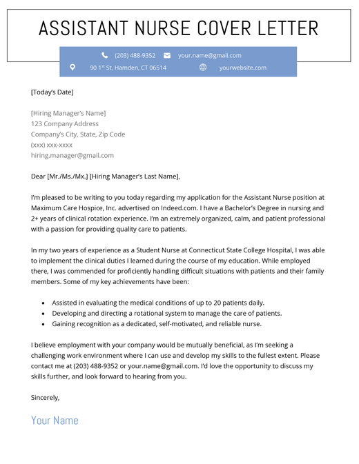 Example of an entry level nurse cover letter.