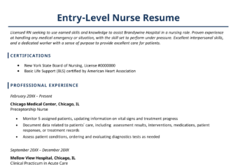 An image of an entry-level nurse resume
