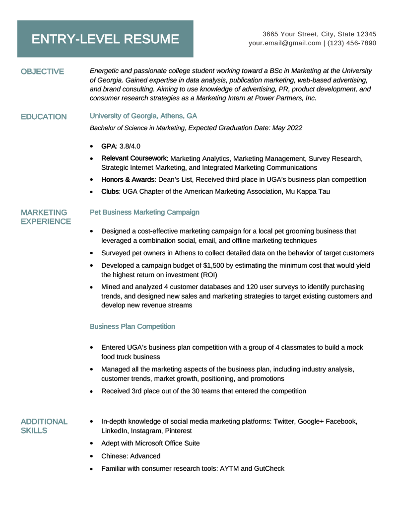 entry level resume summary examples for students