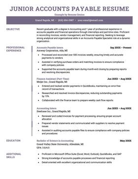 Entry level accounts payable resume example and template