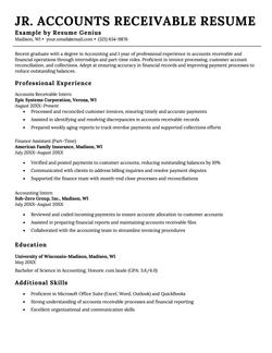 Entry-level accounts receivable resume example and template