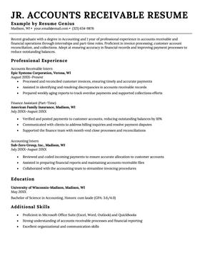 Entry-level accounts receivable resume example and template